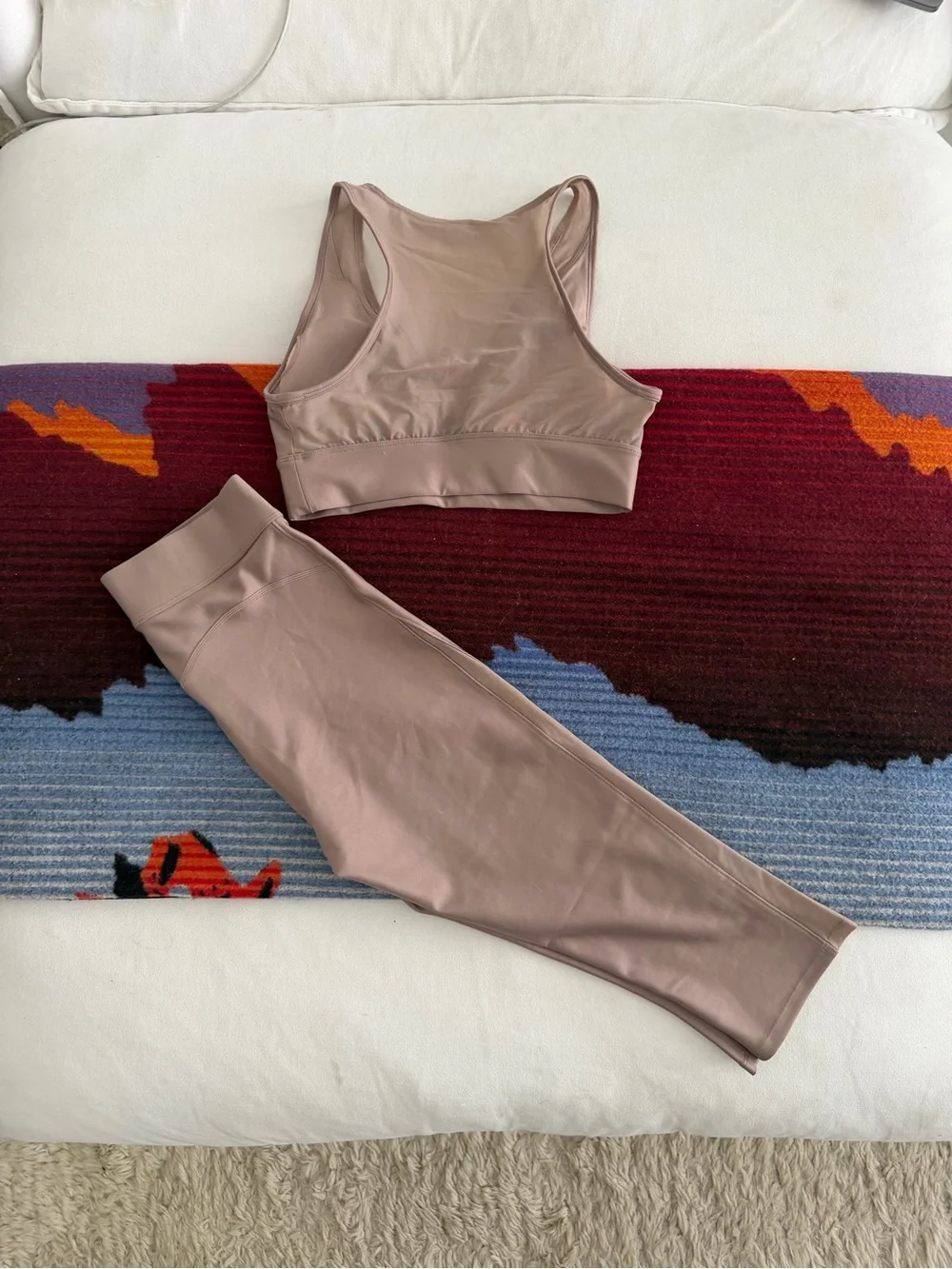 ALO Yoga Taupe Beige Sports Bra and High-Waist capri Leggings Set